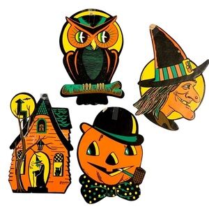 Vintage Beistle Halloween Die Cut Lot Of Four Decorations